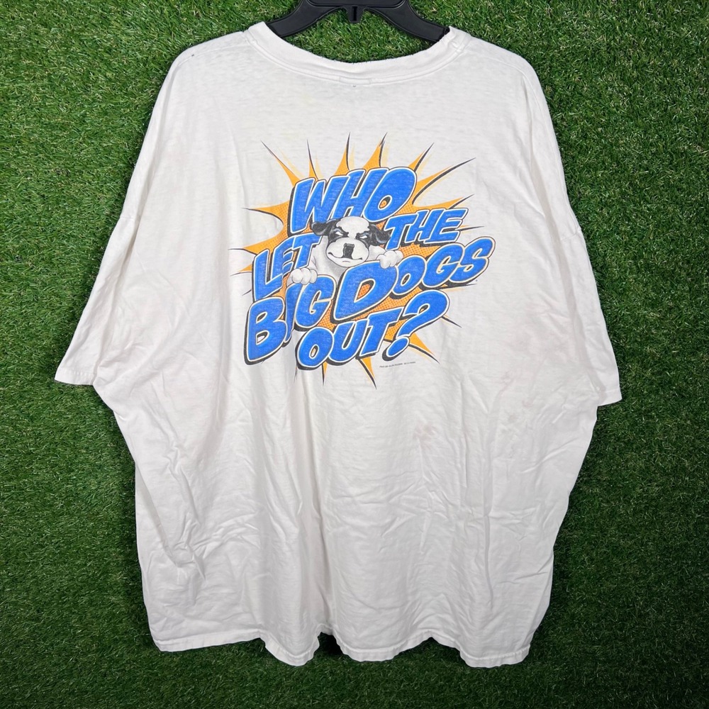 Big Dogs T Shirt White Graphic Print Who Let The Big Dogs Size 2XL Distressed - Picture 2 of 9